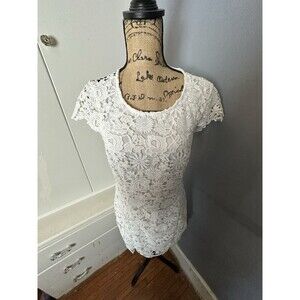 Lulus White Crochet Floral Bridal Lace Dress Cap Sleeves Backless Size XL *READ*
